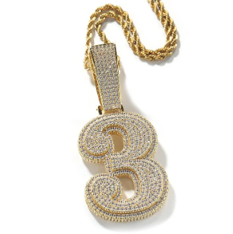 ZIRCONIA HIP HOP LARGE NUMBER PENDANT NECKLACE