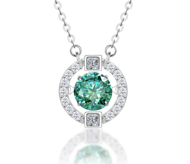 S925 1ct Round Synthetic Moissanite Flickering Halo Pendant Necklace Birthday Valentine's Day Gifts