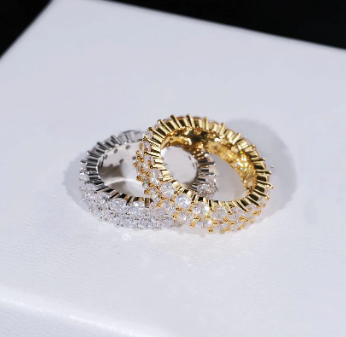 S925 Round VVS Synthetic Moissanite Double Row Eternity Hip Hop Ring Sweetie St Valentine's Day Gifts for Men Women