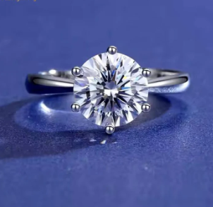 S925 1-2ct Round VVS Synthetic Moissanite Classic Six-Prong Ring Band Anniversary Valentine's Day Gifts