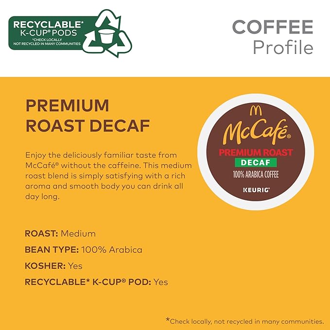 McCafe Premium Roast Decaf Coffee, Single Serve Keurig K-Cup Pods, Decaffeinated, 96 Count
