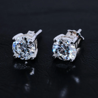 S925 ROUND SYNTHETIC MOISSANITE STUD EARRINGS ANNIVERSARY DAY GIFTS FOR MEN WOMEN