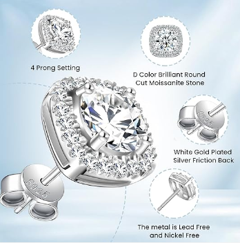 S925 SYNTHETIC MOISSANITE HALO SQUARE STUD EARRINGS BIRTHDAY GIFT FOR MEN WOMEN