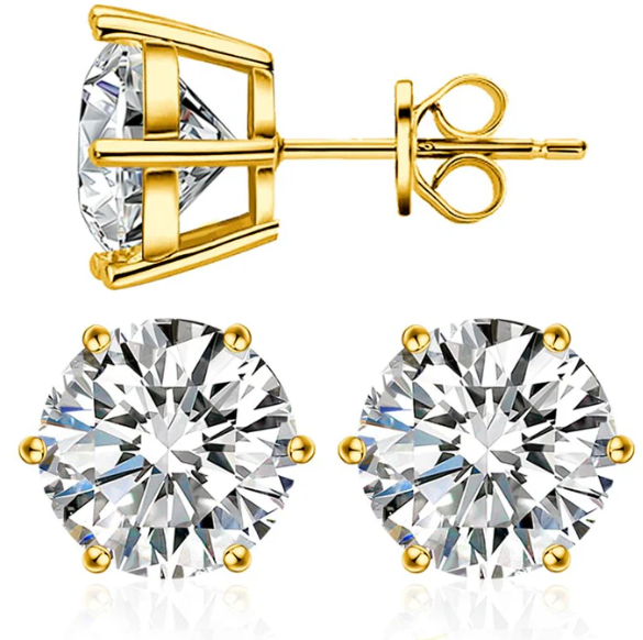 S925 0.1-4ct Round Synthetic Moissanite Six Prong Solitaire Stud Earring Valentine's Day Gifts for Men Women