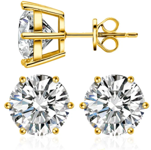 S925 0.1-4ct Round Synthetic Moissanite Six Prong Solitaire Stud Earring Valentine's Day Gifts for Men Women