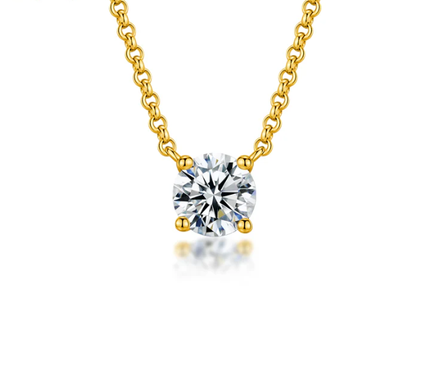 S925 1ct Synthetic Moissanite Classic Round Four Prong Necklace