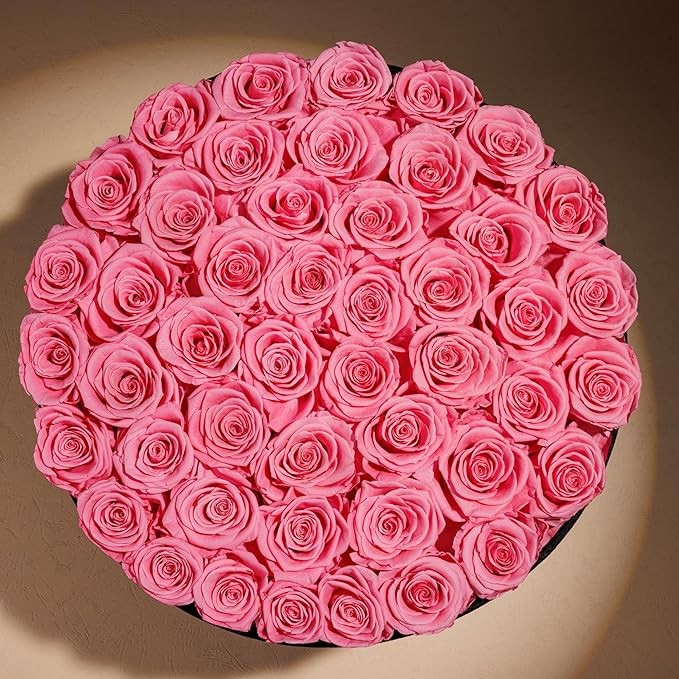 47 Roses in a Luxury Suede Box, Preserved Flowers for Women, Mothers Day Flowers for Mom, Light Pink