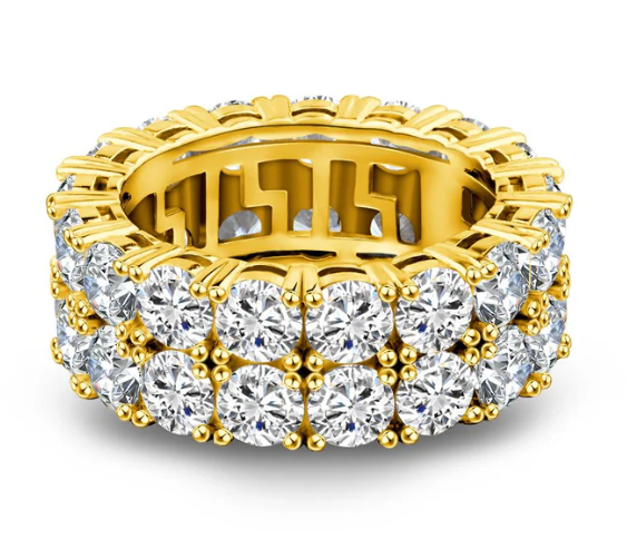 S925 Round VVS Synthetic Moissanite Double Row Eternity Hip Hop Ring Sweetie St Valentine's Day Gifts for Men Women