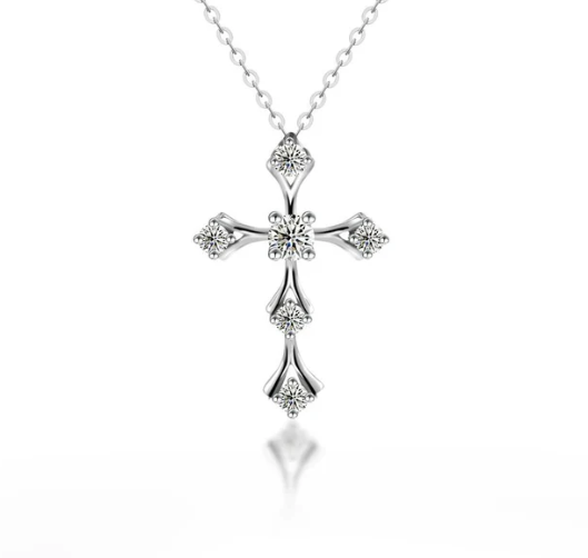 S925 Synthetic Moissanite Cross Necklace 18inches