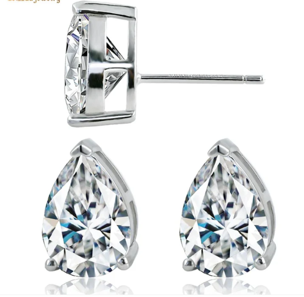 S925 Pear Cut Synthetic Moissanite Prong Stud Earrings For Men Women