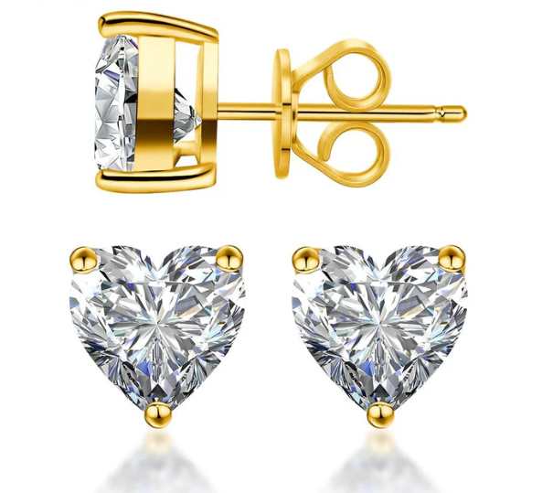 S925 Heart Cut Synthetic Moissanite Heart Shape Solitaire Stud Earrings