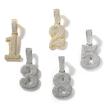 ZIRCONIA HIP HOP LARGE NUMBER PENDANT NECKLACE