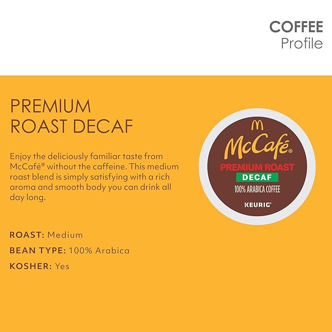 McCafe Premium Roast Decaf Coffee, Single Serve Keurig K-Cup Pods, Decaffeinated, 72 Count