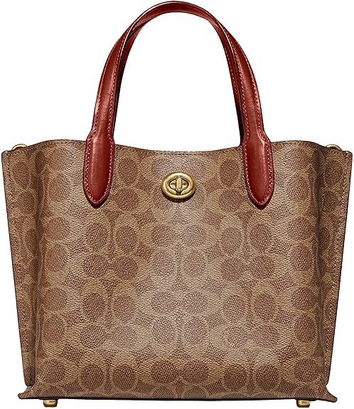 COACH Coated Canvas Signature Willow Tote 24, Tan/Rust