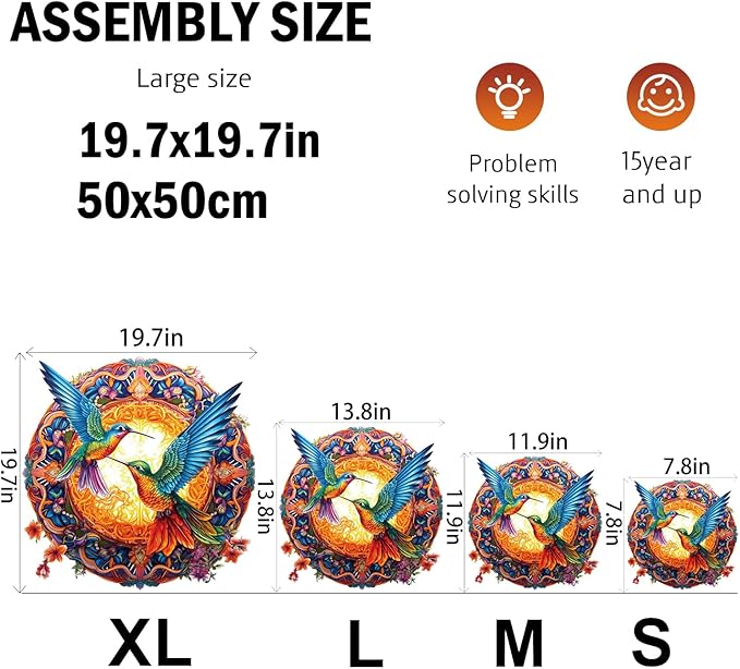 Jigfoxy Wooden Puzzles for Adults, Hummingbird Wooden Jigsaw Puzzles, Unique Animal Shape Puzzles, Christmas Thanksgiving Gifts for Family Friend(XL-19.7 * 19.7in-670psc)