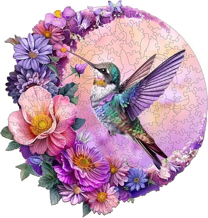 Jigfoxy Wooden Puzzles for Adults, Hummingbird Wood Puzzles Adult, Unique Animal Shape Wooden Jigsaw Puzzles for Adults, Birthday Gifts for Puzzle Lovers, Family, Friend (L-13.3 * 12.8in-280 pcs)