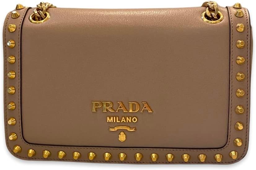 Prada Pattina Glace Calf Leather Cammeo Beige Pattina Studded Handbag