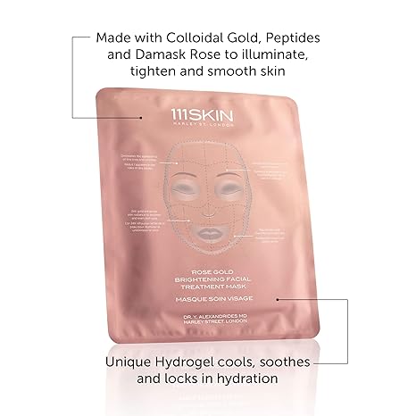 111SKIN Rose Gold Brightening Facial Treatment Mask | Fragrance Free | The Ultimate Pre-Event Mask | For Hydration & Radiance | Set of 5 (1.01 oz each)