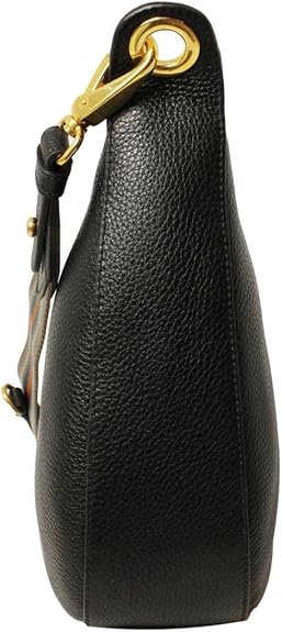Prada Black Vitello Phenix Leather Web Stripe Strap Crossbody 1BC166