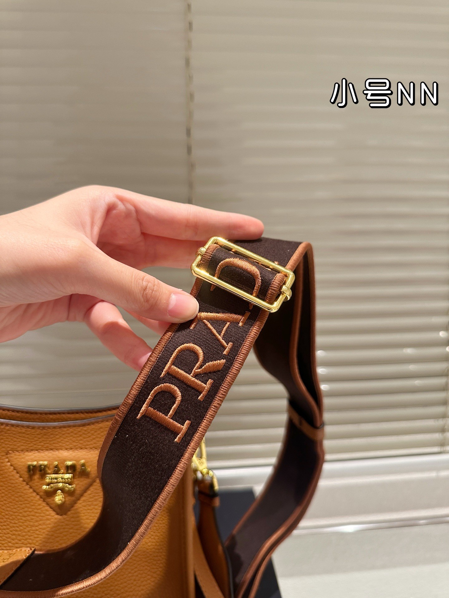 Prada caramel-colored leather mini shoulder bag