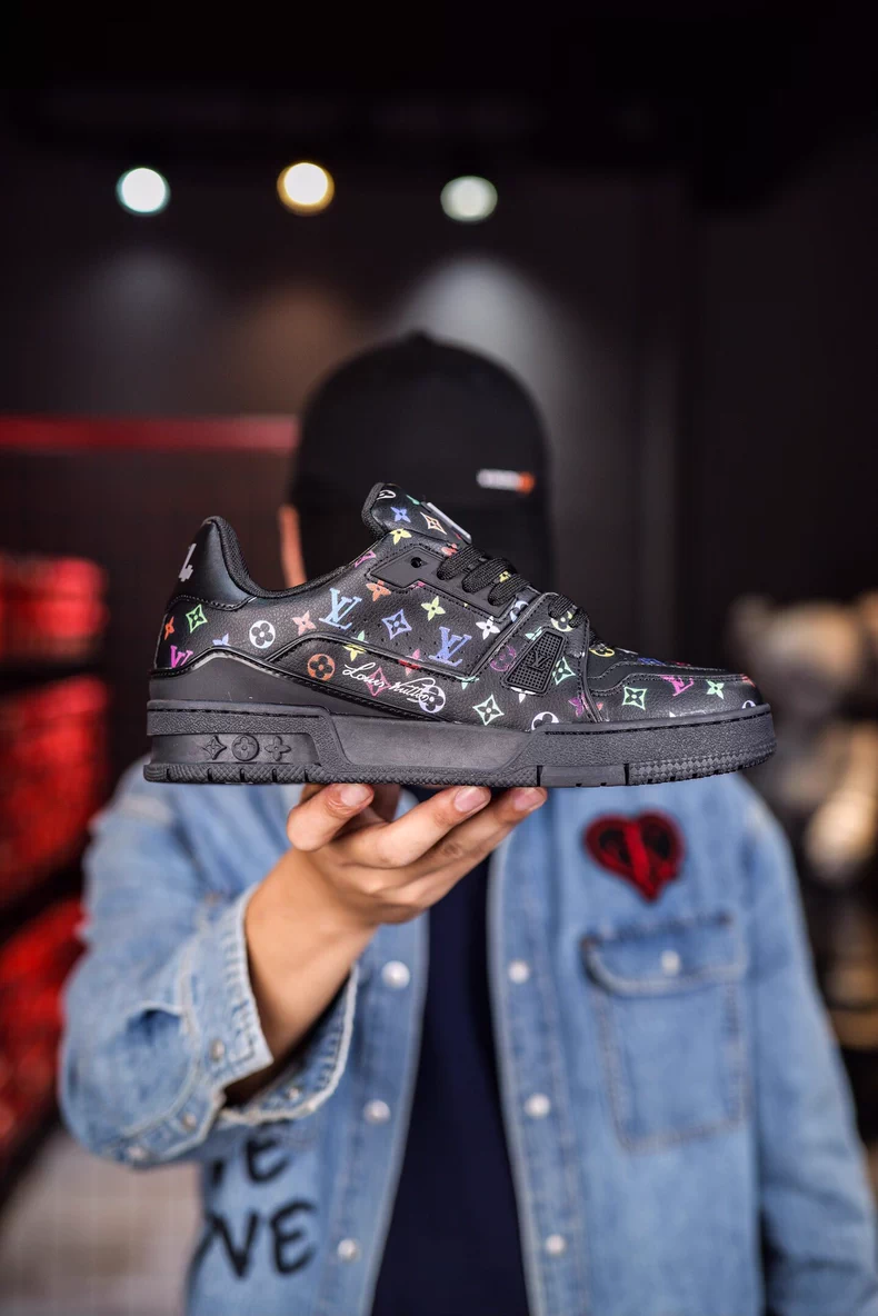 The Louis Vuitton x Takashi Murakami collaboration LV Trainer sneakers.