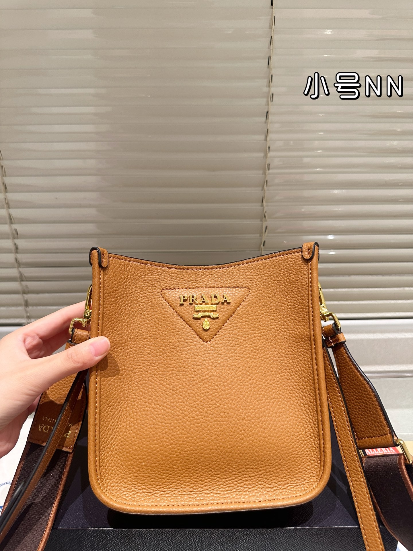 Prada caramel-colored leather mini shoulder bag