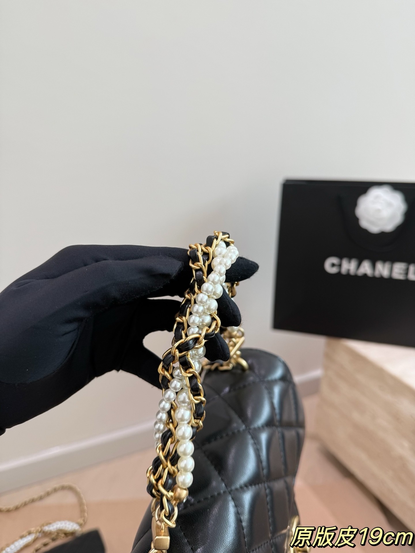 (Chanel) Mini Flap Bag with Pearl Chain Strap