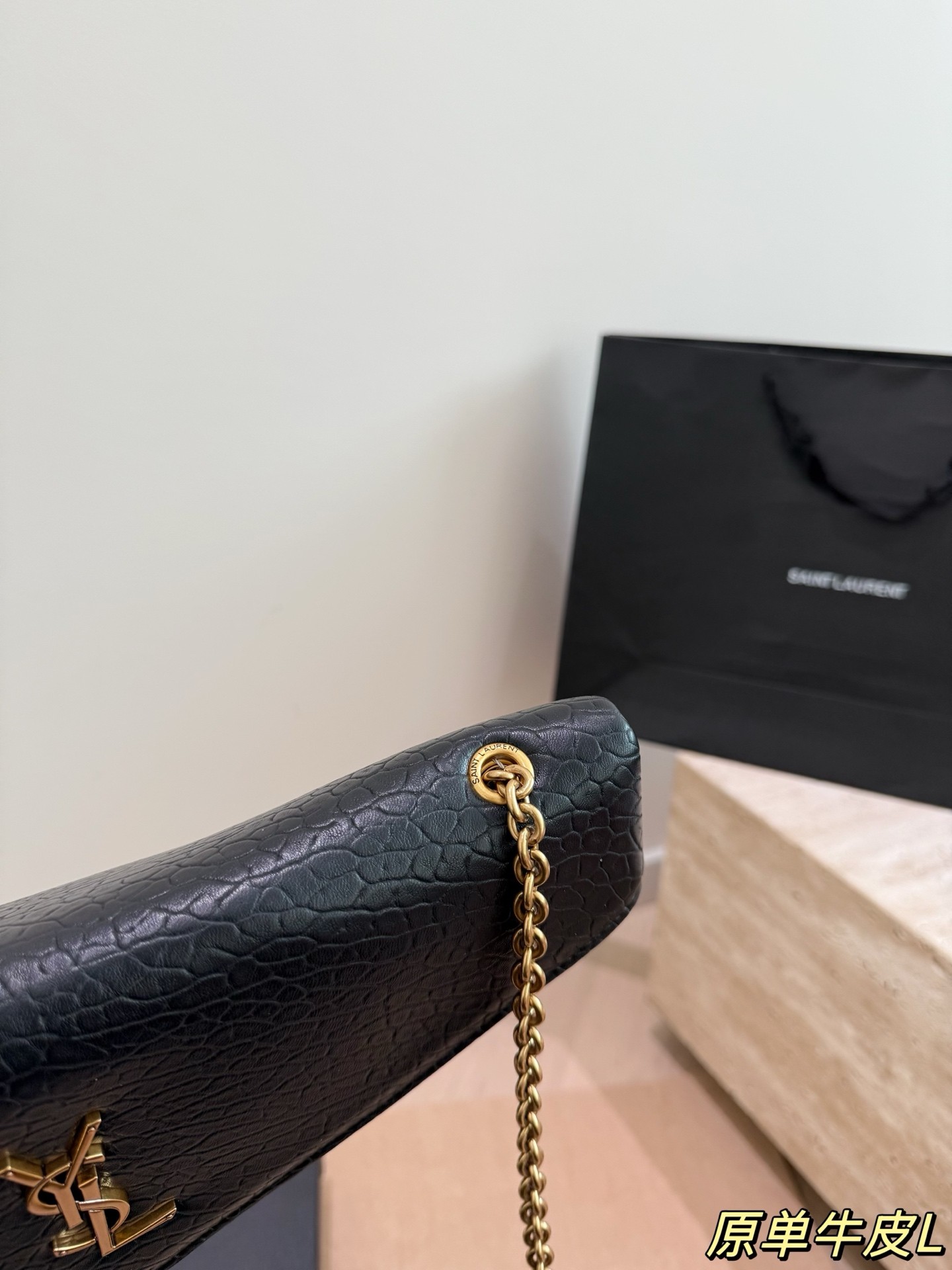Yves Saint Laurent Cassandre Grained Lambskin Chain Clutch