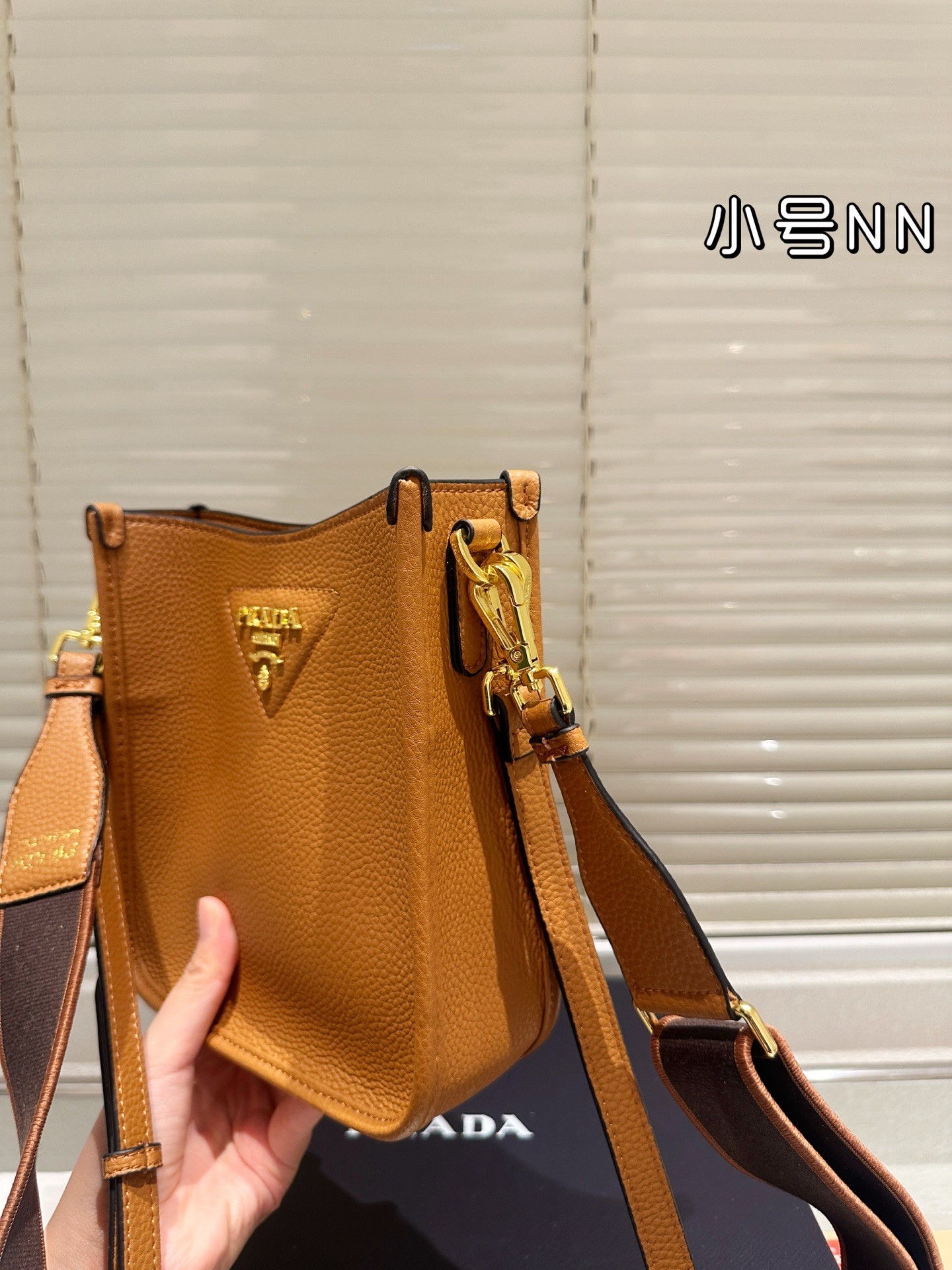 Prada caramel-colored leather mini shoulder bag
