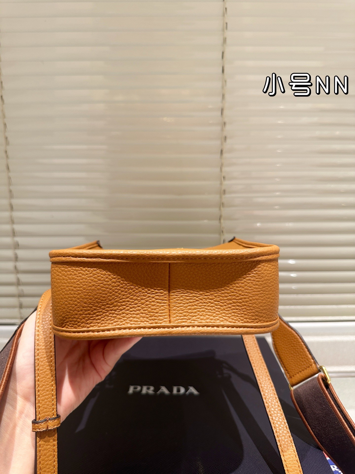 Prada caramel-colored leather mini shoulder bag
