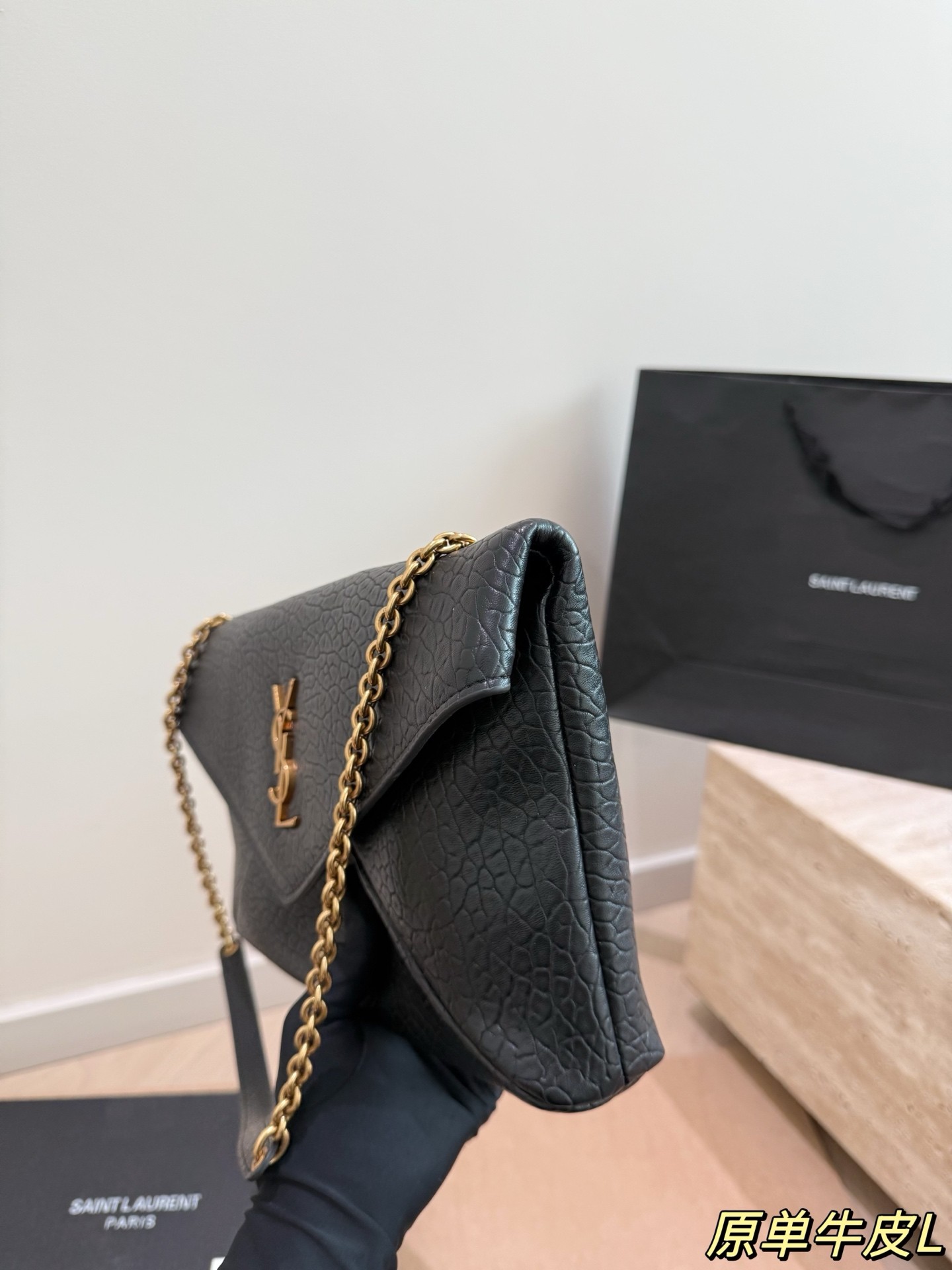 Yves Saint Laurent Cassandre Grained Lambskin Chain Clutch