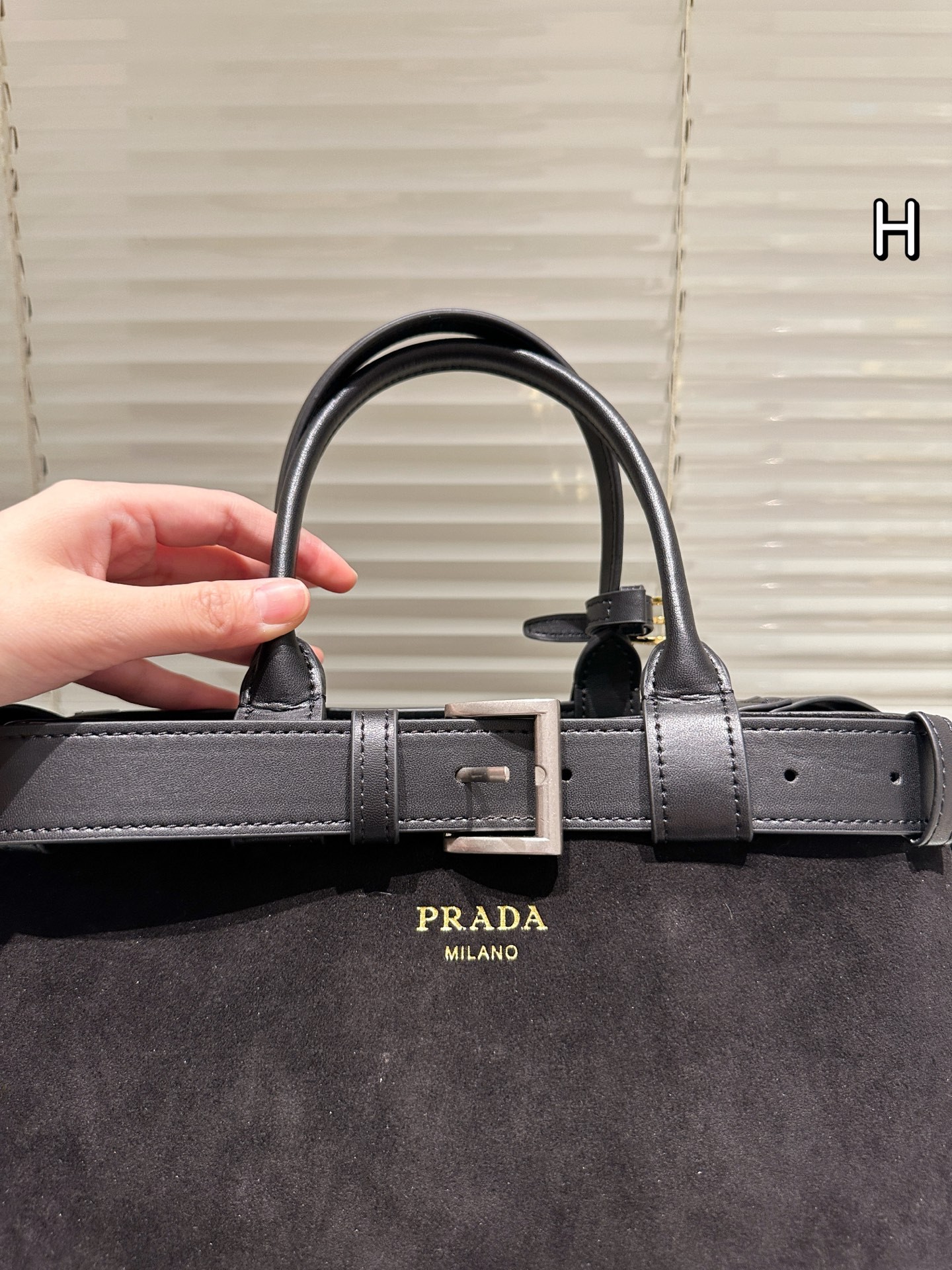 Prada Buckle Medium Suede Tote with Belt