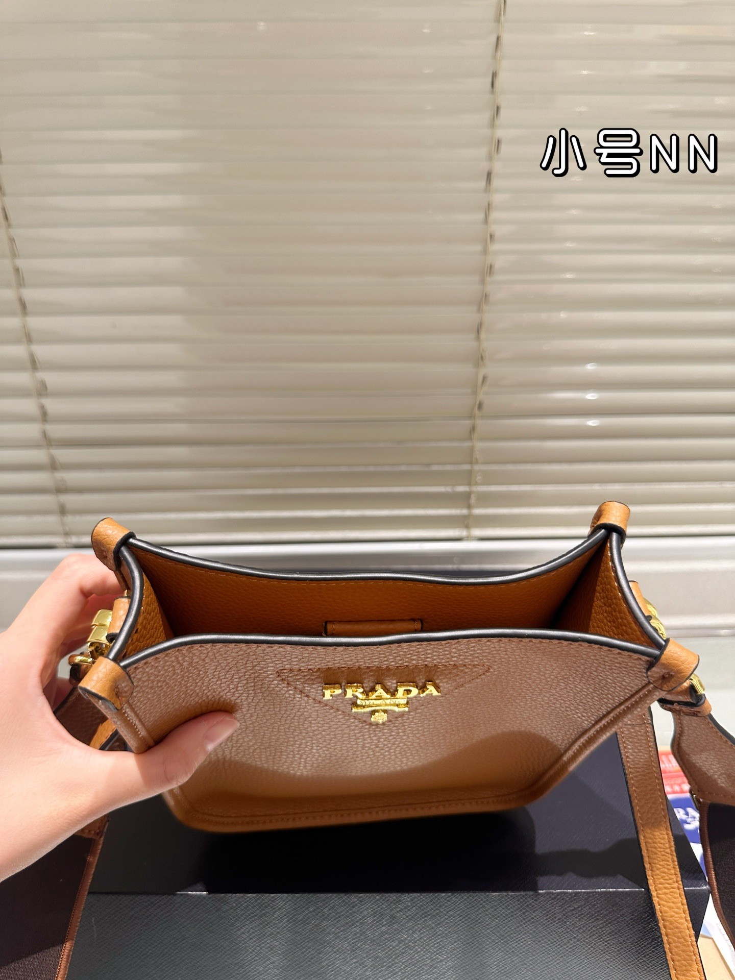 Prada caramel-colored leather mini shoulder bag