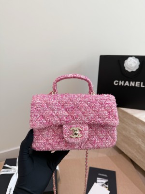 (Chanel) Mini sac à rabat avec poignée en tweed