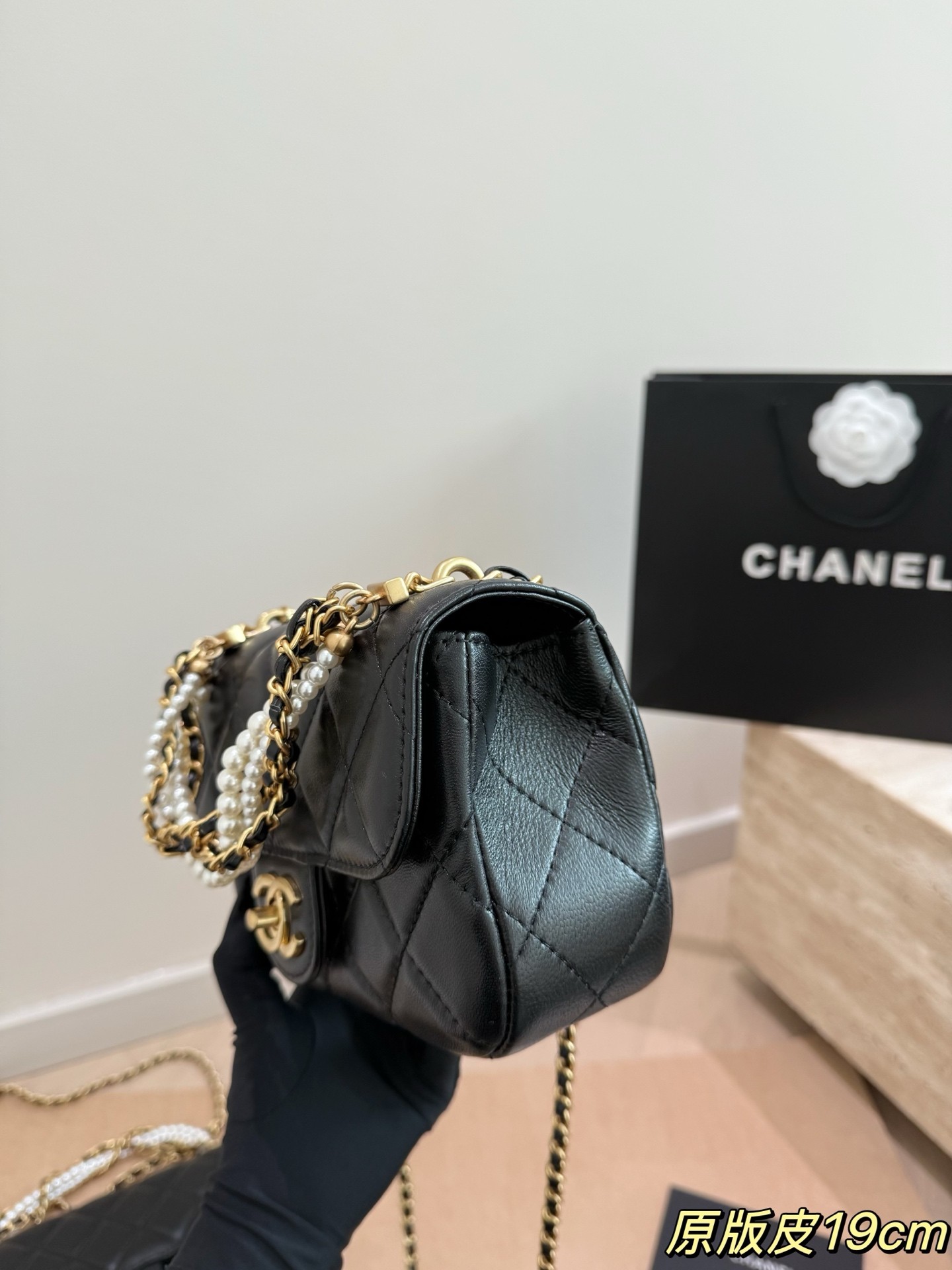 (Chanel) Mini Flap Bag with Pearl Chain Strap
