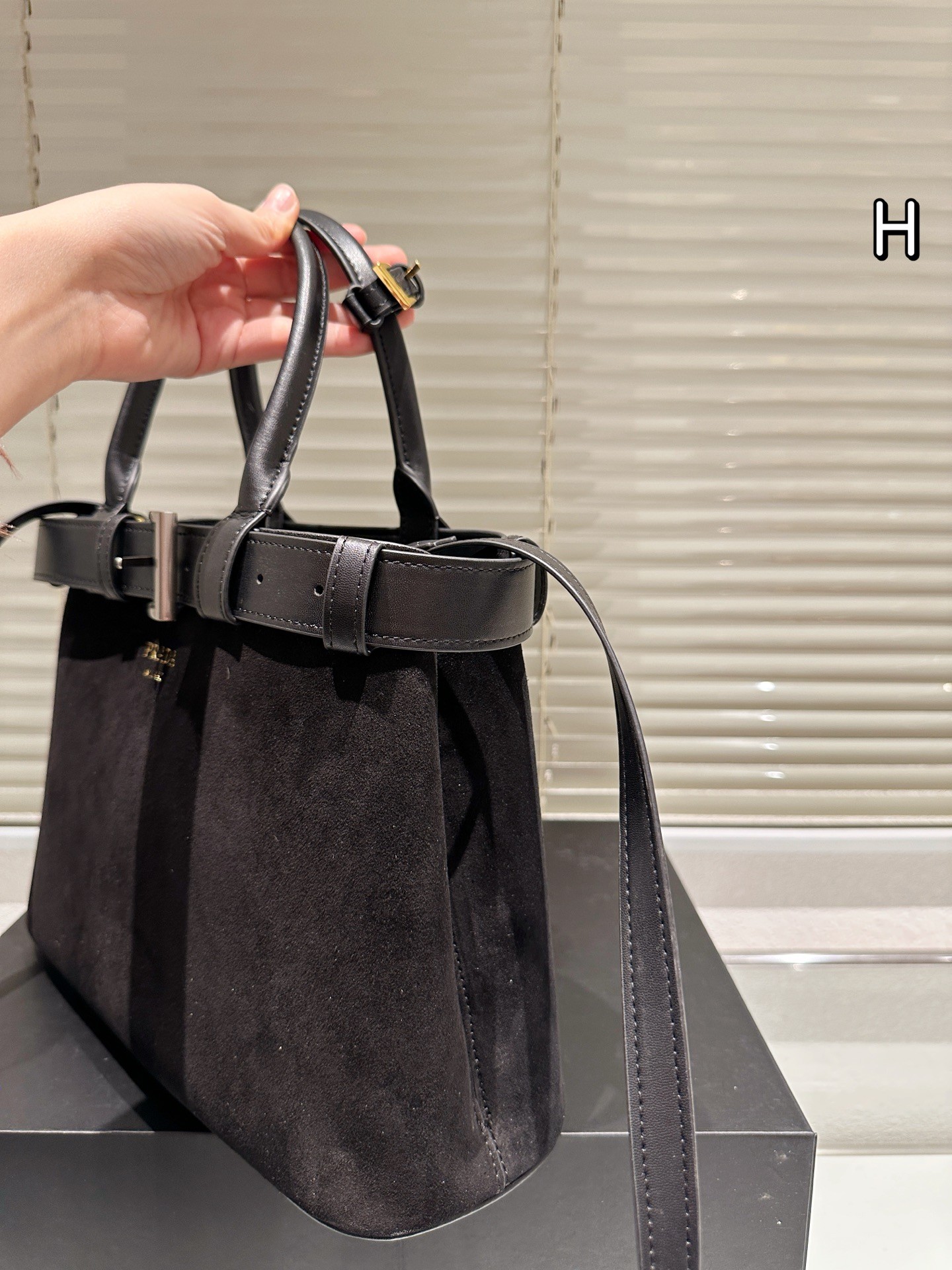 Prada Buckle Medium Suede Tote with Belt