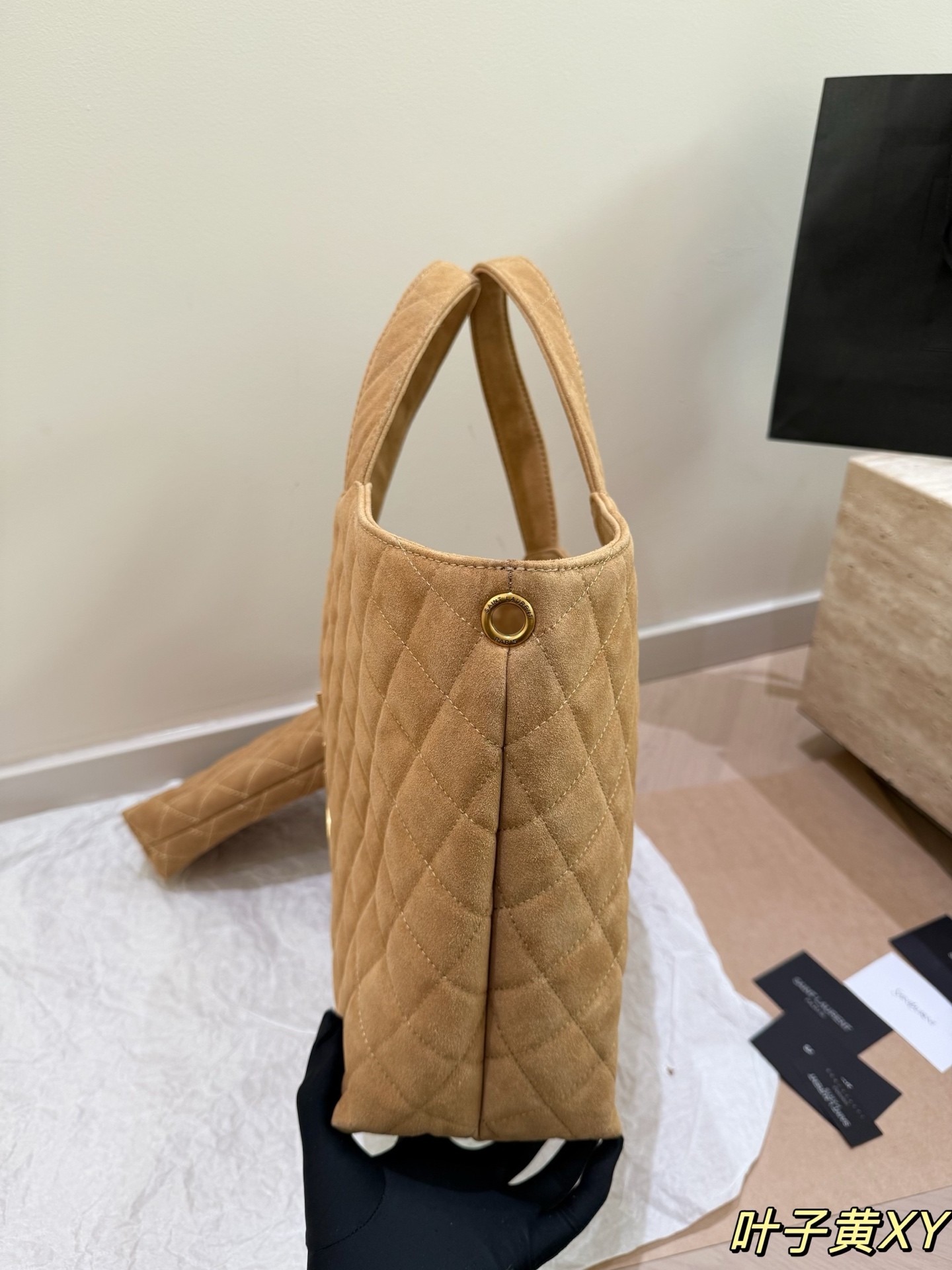 Sac à main moyen matelassé en daim Saint Laurent Icare