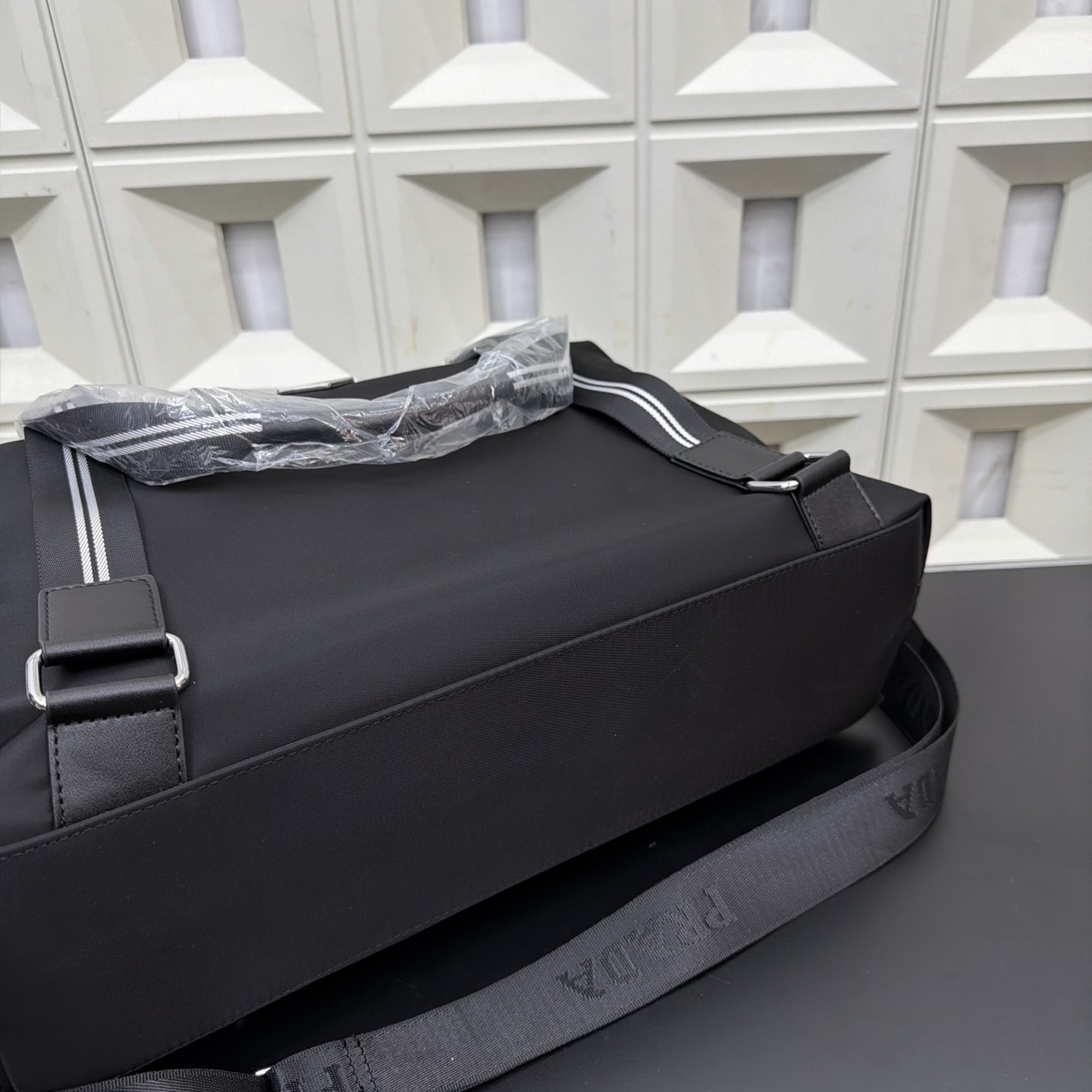 （Prada) Black Nylon Tote Travel Bag