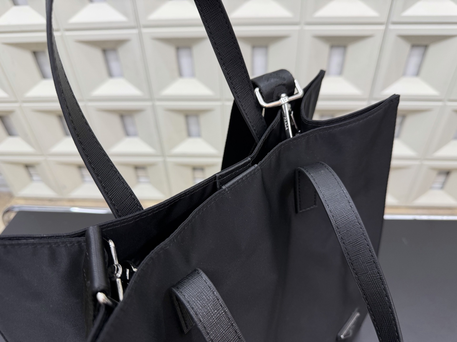 (Prada) Black Nylon Tote Bag