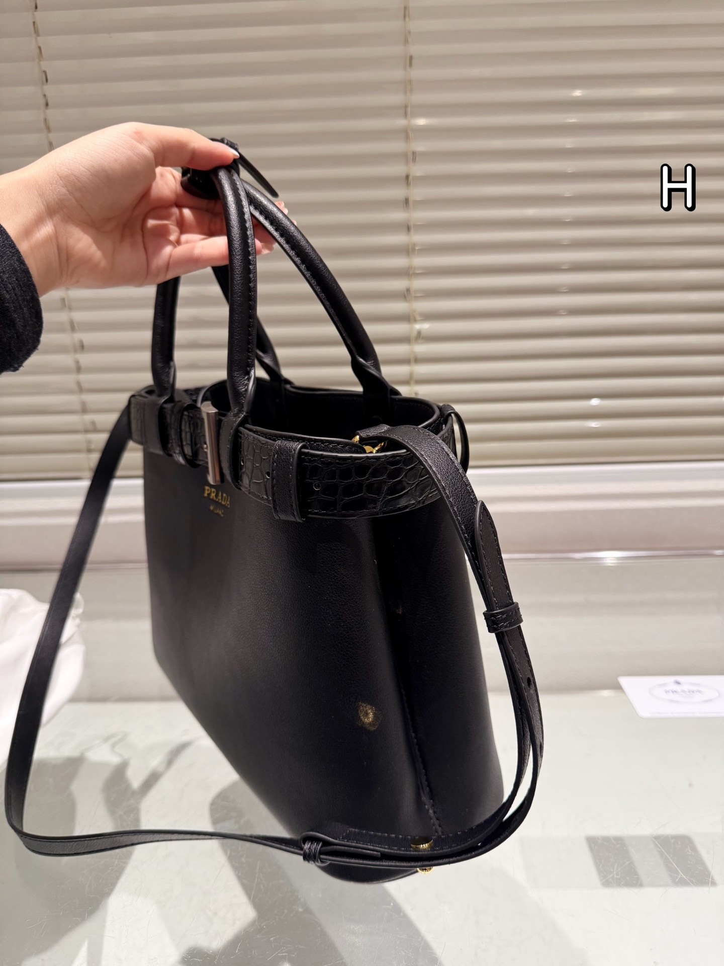 Prada Buckle Leather Tote Bag