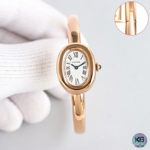 A mini bracelet watch from Cartier’s Baignoire collection.