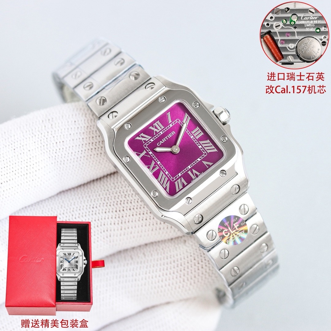 A classic stainless steel watch from the Cartier Santos collection.