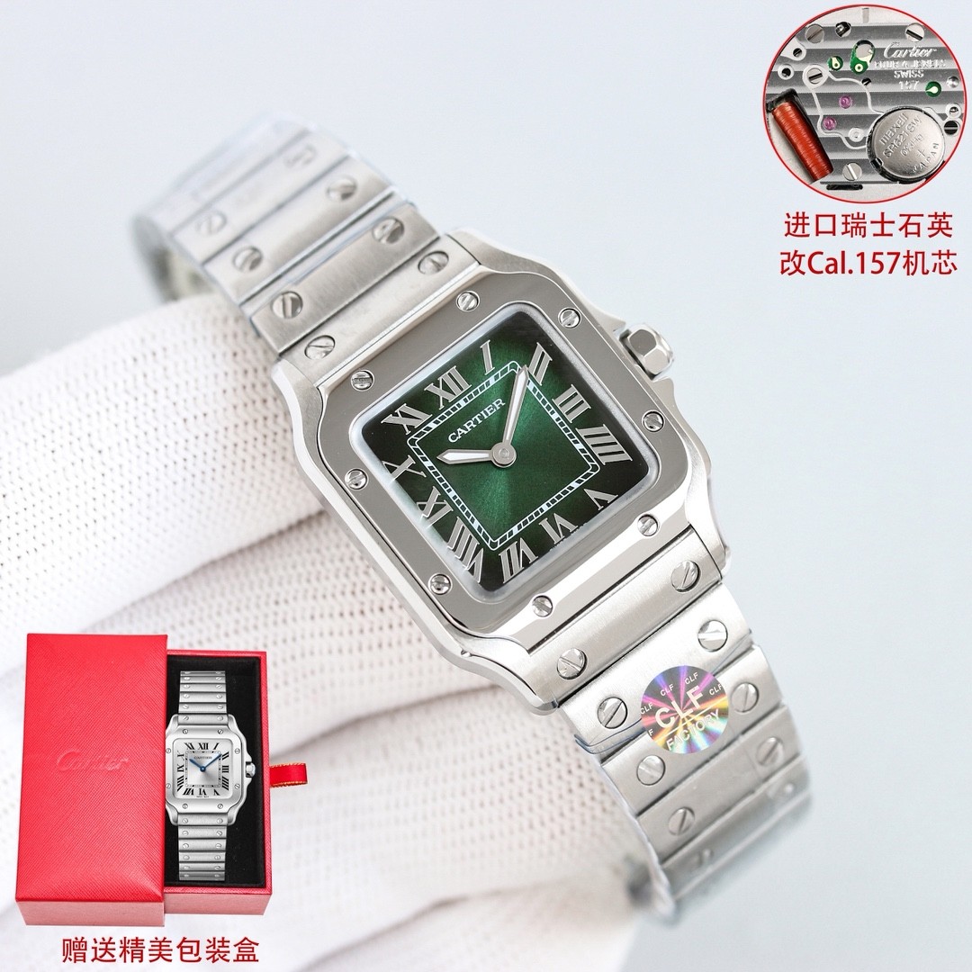 A classic stainless steel watch from the Cartier Santos collection.