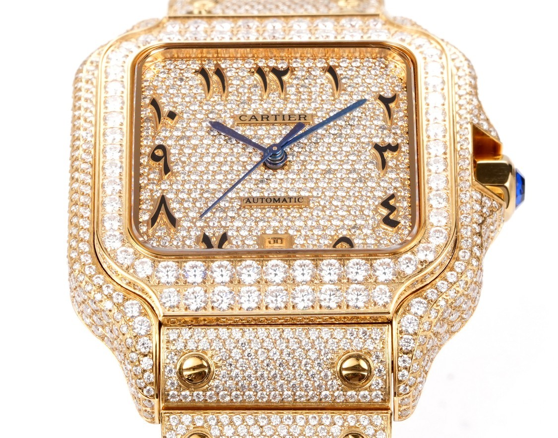 (Cartier) Custom-made full-diamond version of the Santos de Cartier collection