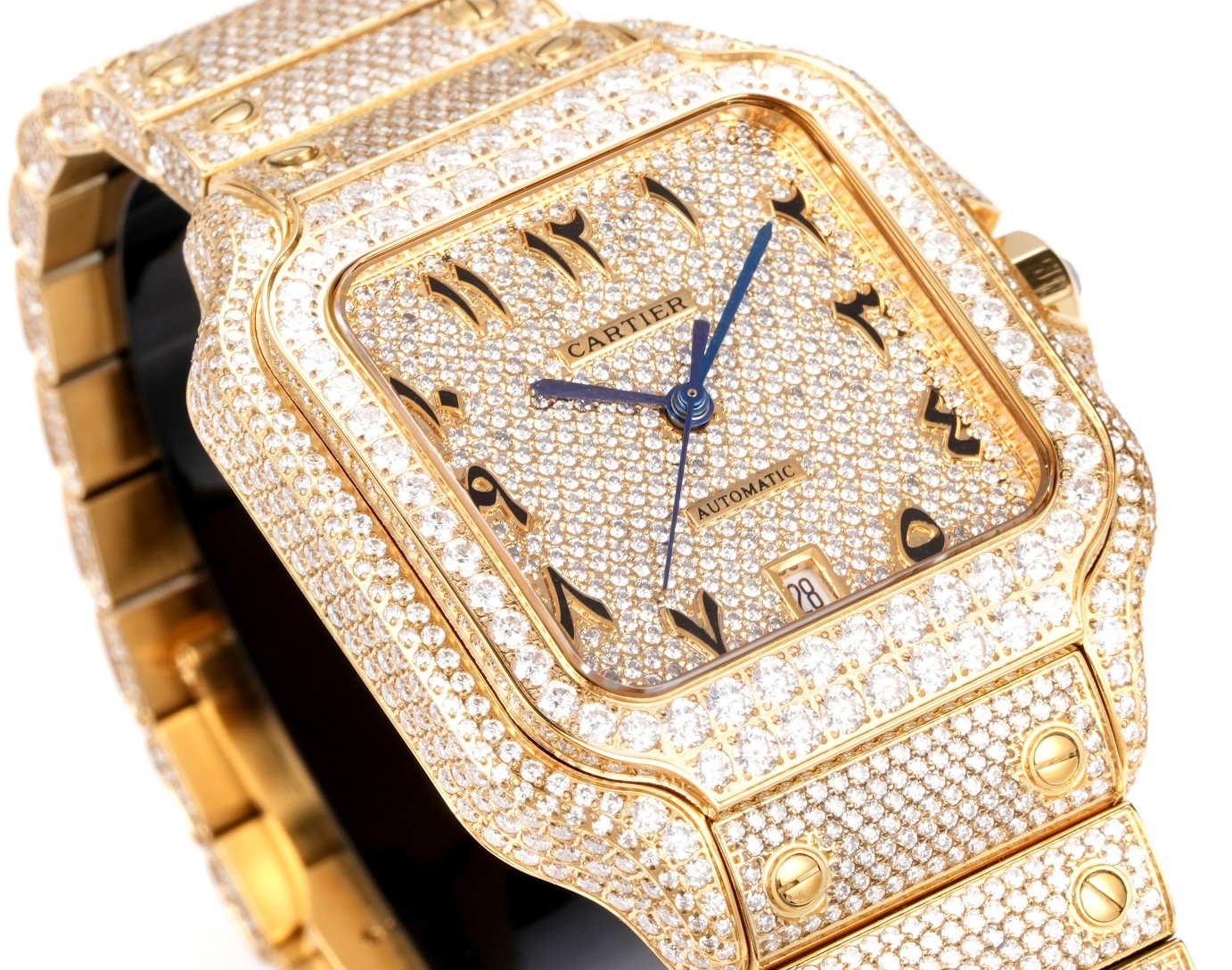 (Cartier) Custom-made full-diamond version of the Santos de Cartier collection