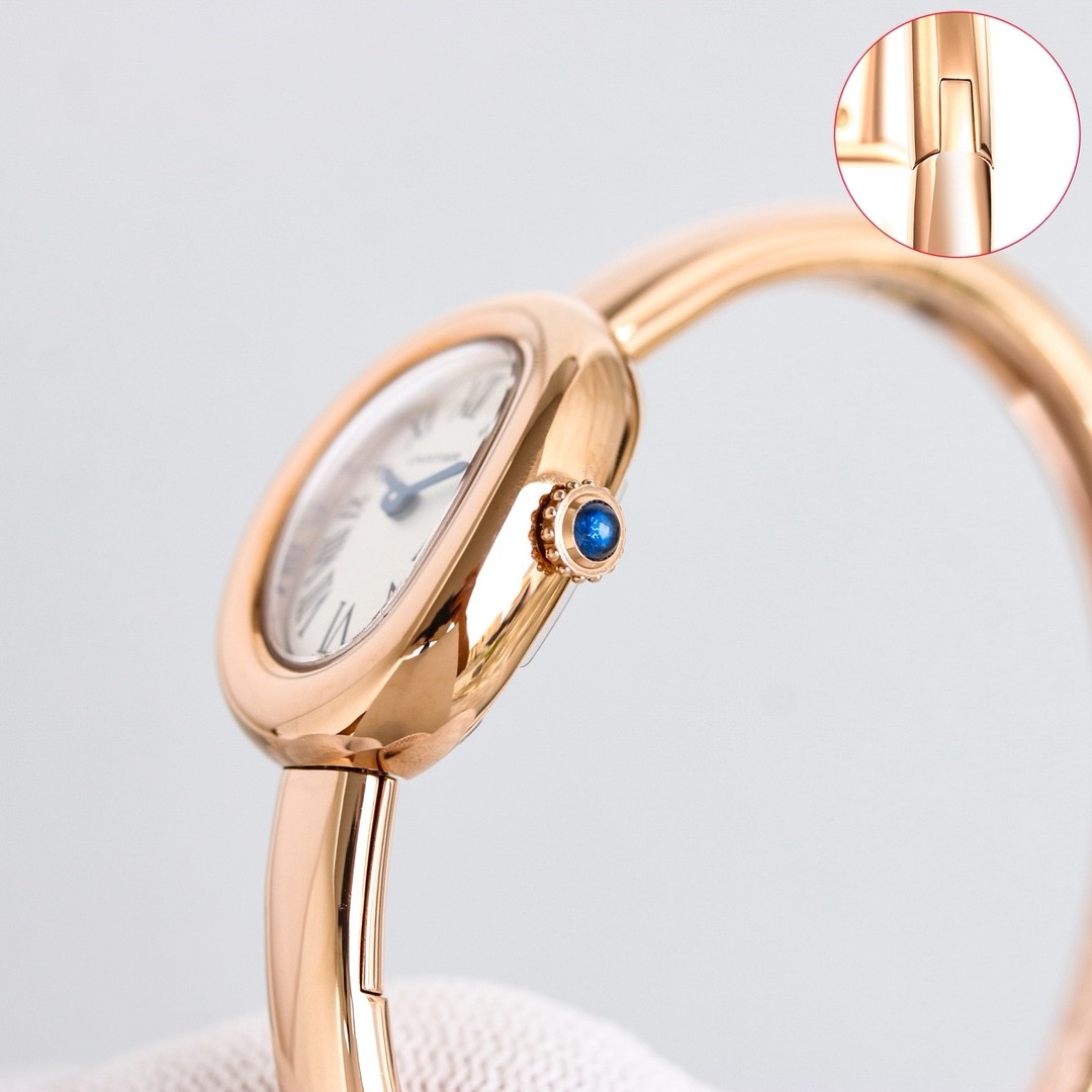 A mini bracelet watch from Cartier’s Baignoire collection.